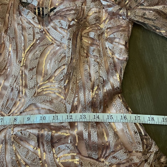 Tahari 3/4 sleeve rose-gold sequin gown - Picture 3 of 11